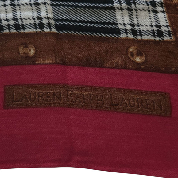 LAUREN RALPH LAUREN square plaid wool retro winter ski sled theme large scarf - Picture 6 of 8